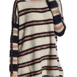 Free People Sid Cream Black Striped Grommet Slouchy Tunic Sweater Size XS
